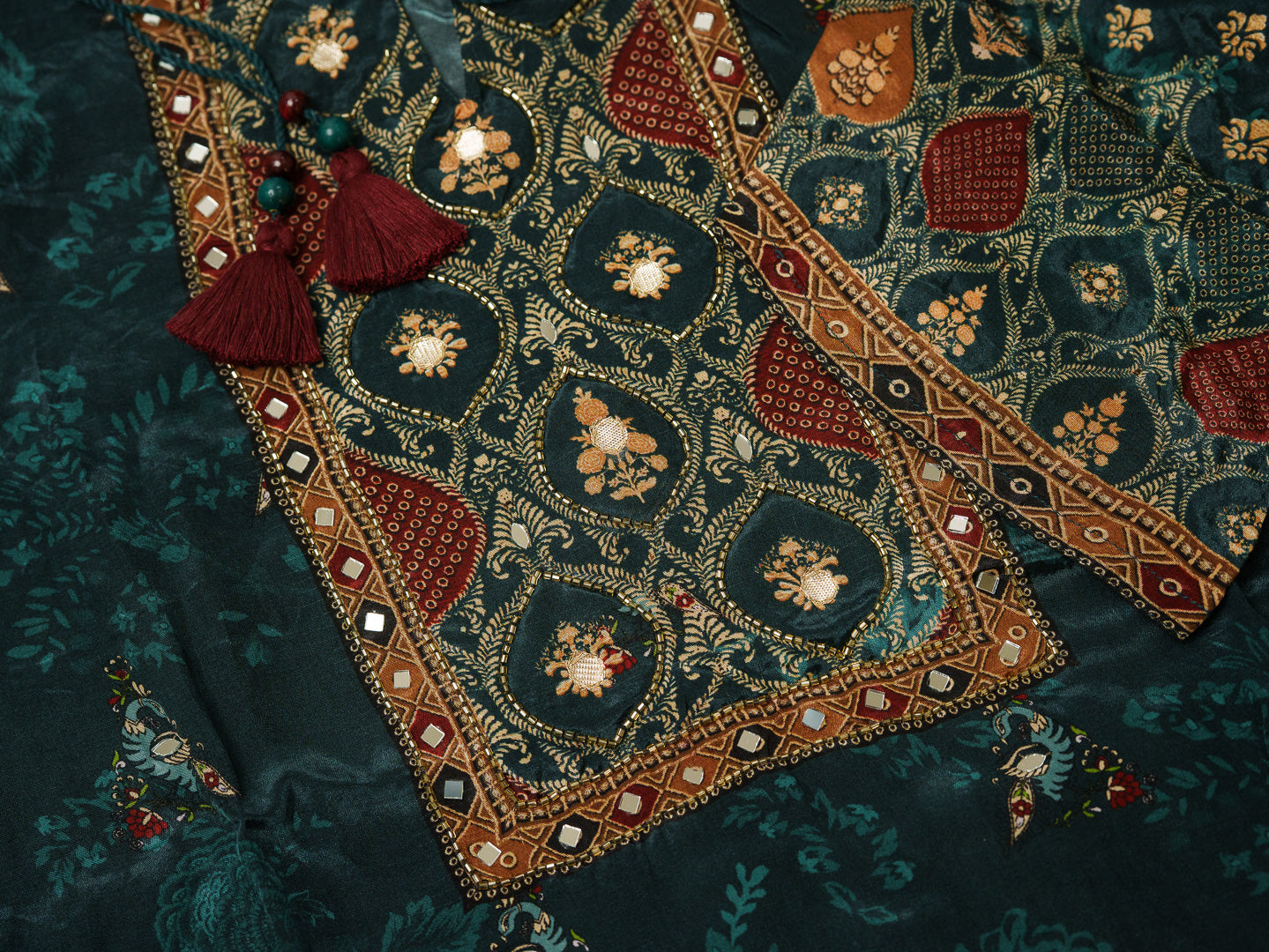 Dark Digital Print Co-ord Set with Tassels