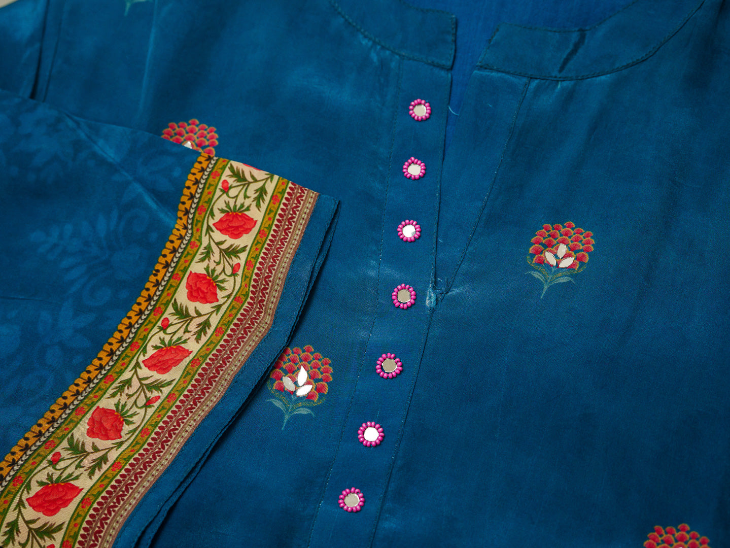 Royal Blue Digital Print Co-ord Set with Handwork