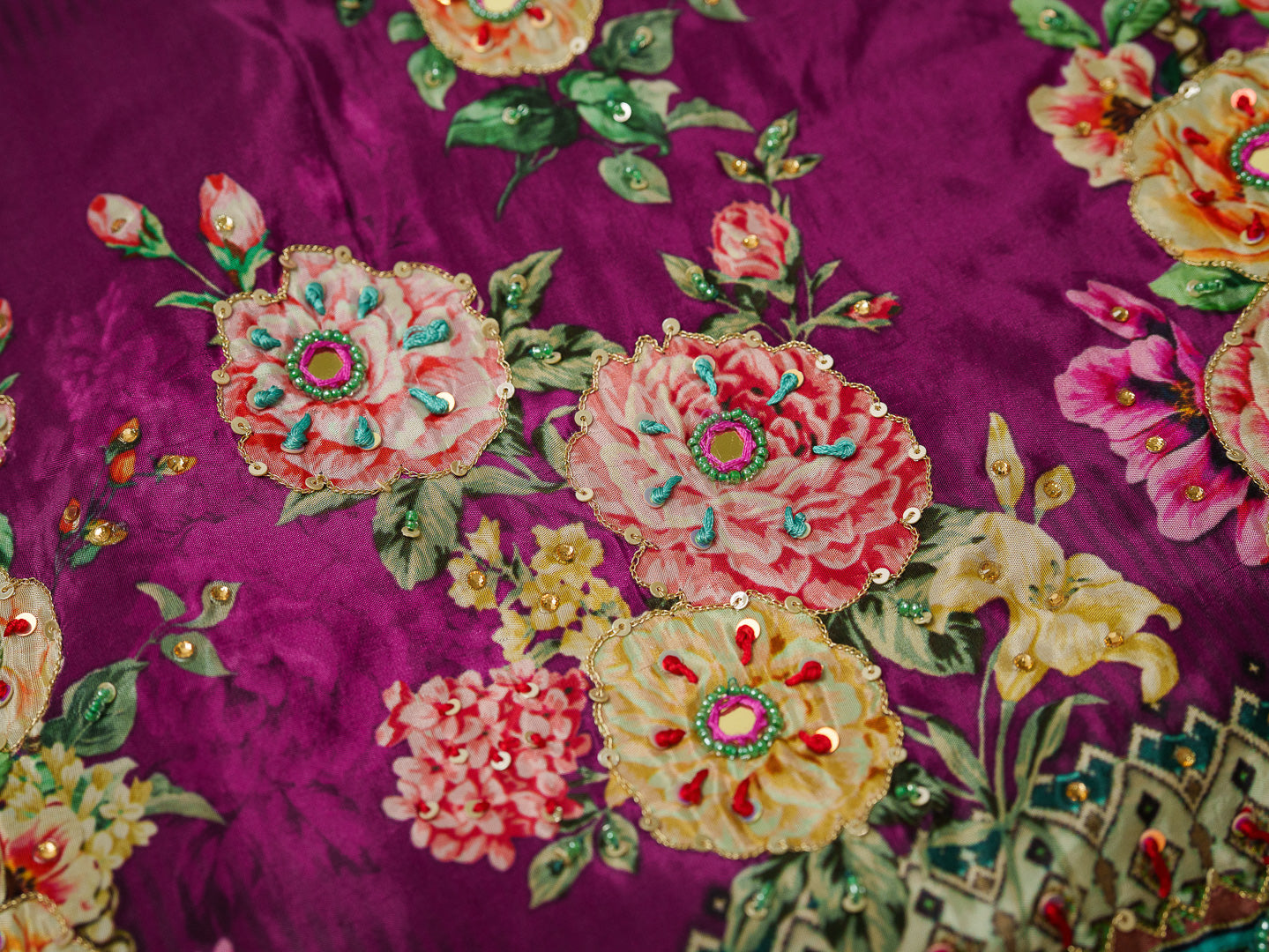 Wine Digital Print Co-ord Set with Handwork