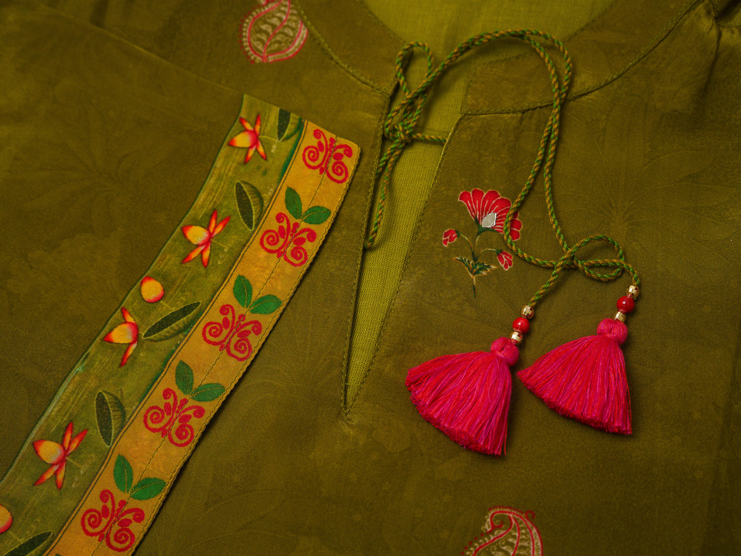 Olive Green Digital Print Co-ord Set with Handwork