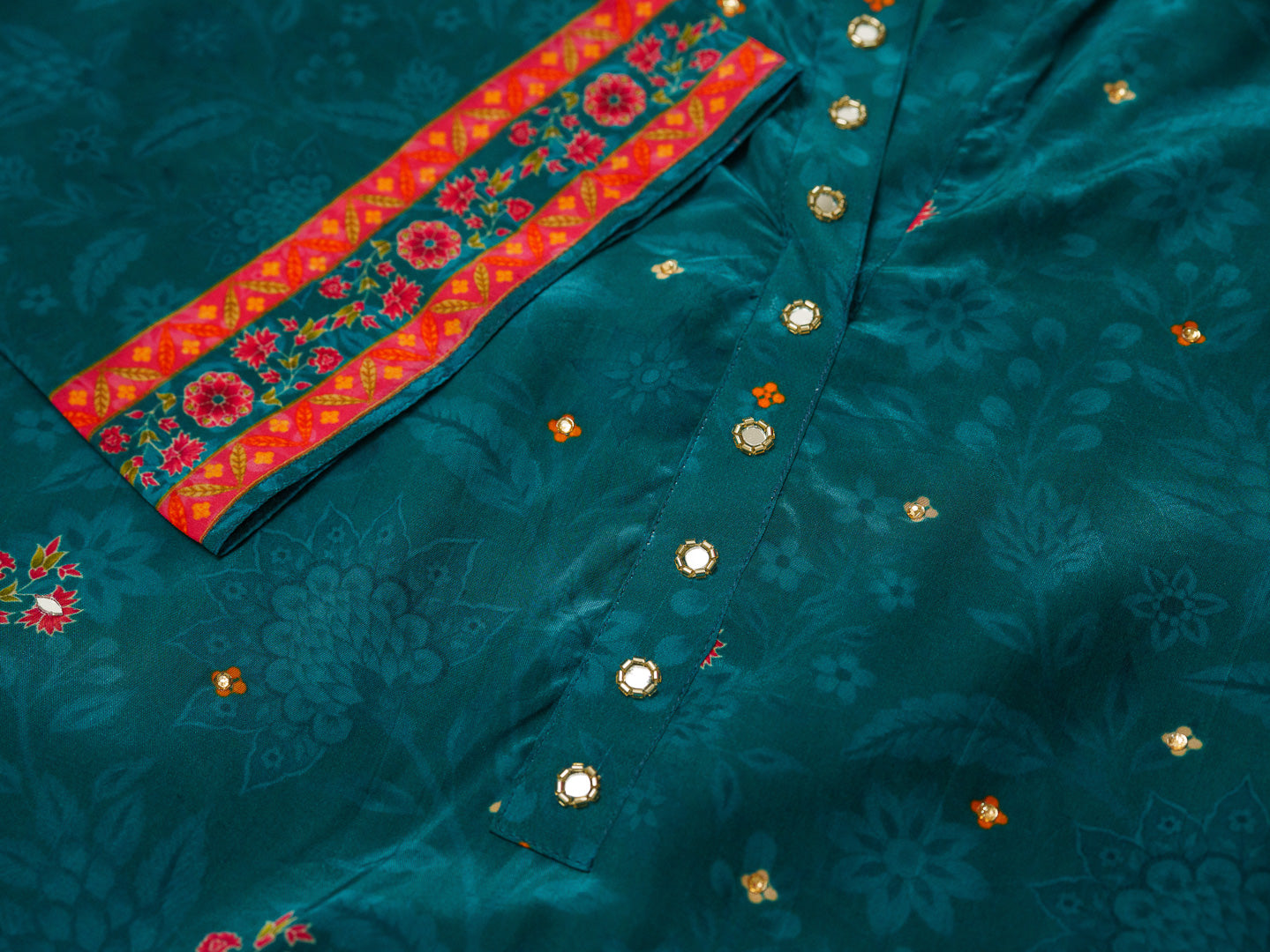 Teal Digital Print Co-ord Set with Heavy Handwork