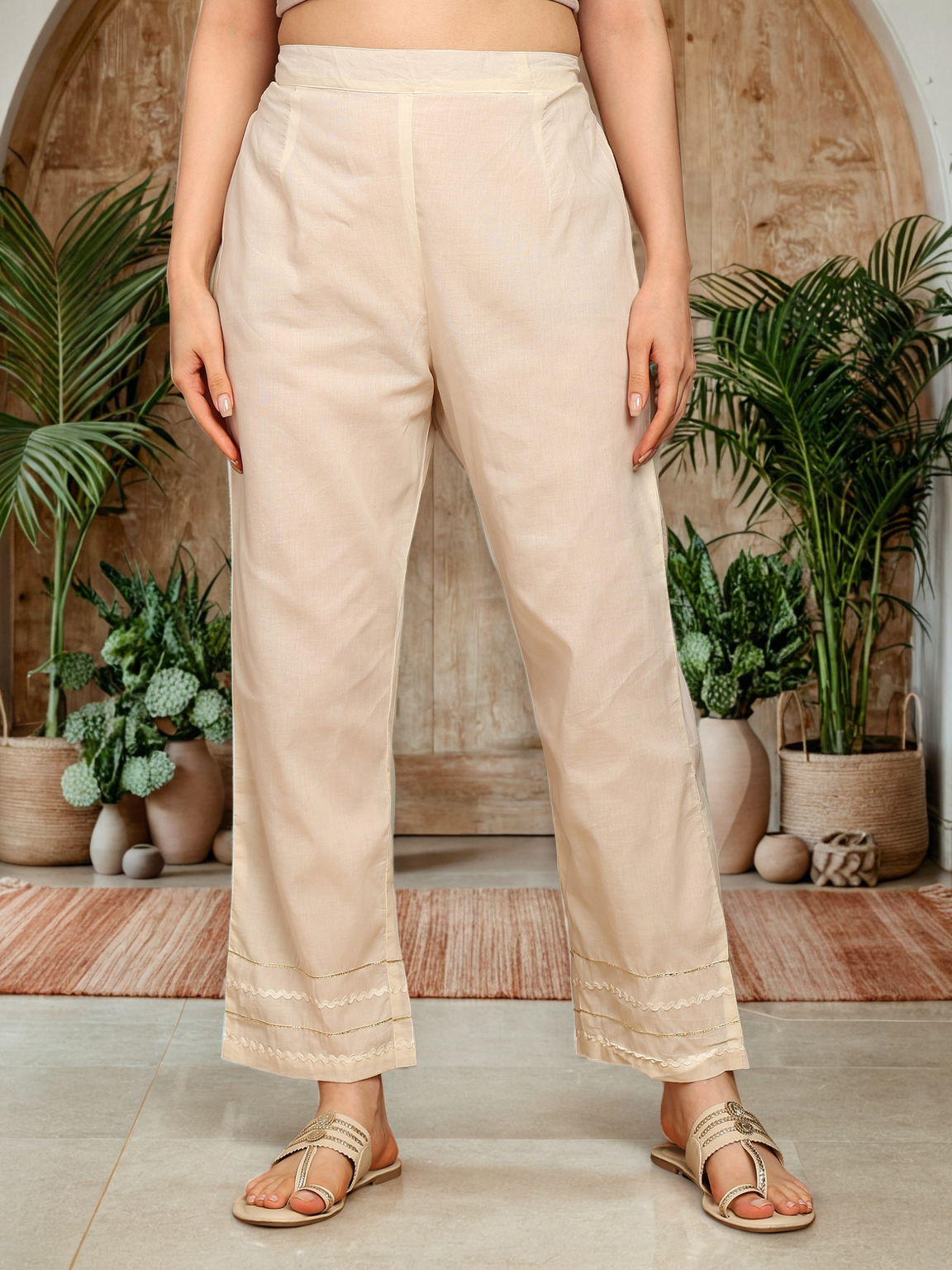 Chikankari-Style Kurta with Tassel & Lace Detailing