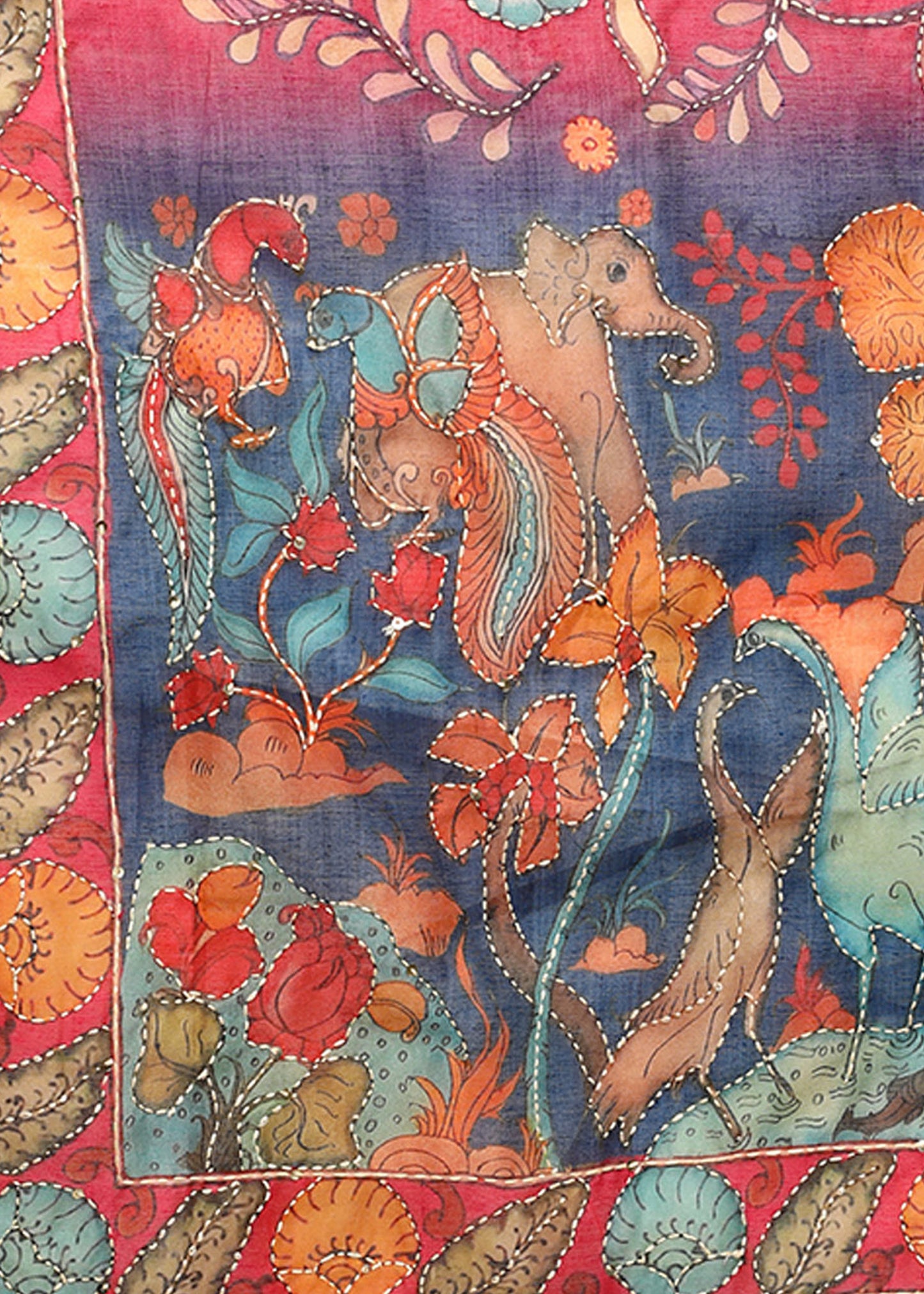 Women's Red Ethnic Motif Printed Kurta with Kantha & Sequin Work, Paired with Trousers and Dupatta