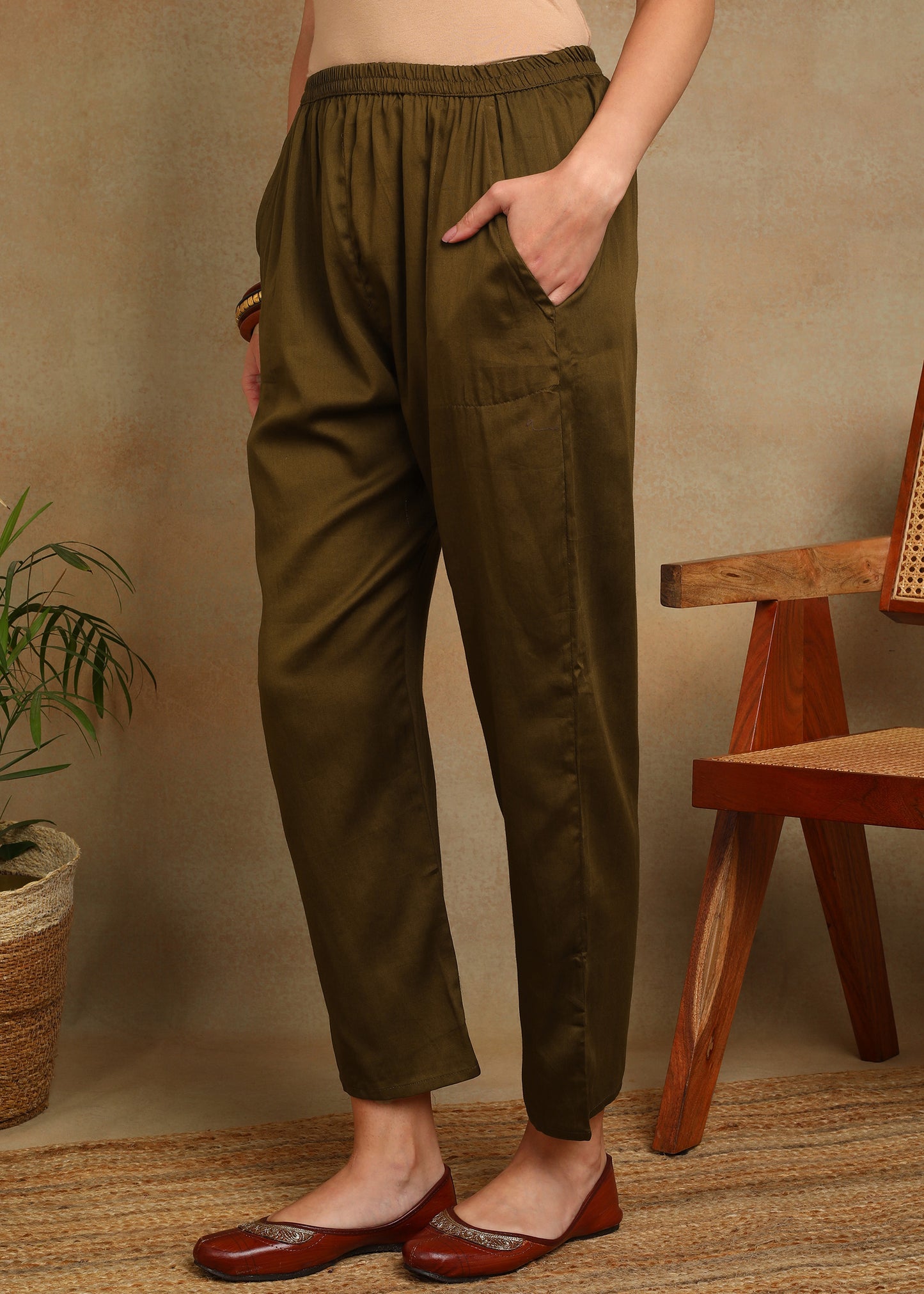 Women's Mustard Ethnic Motif Printed Kurta with Kantha & Sequin Work, Paired with Trousers and Dupatta