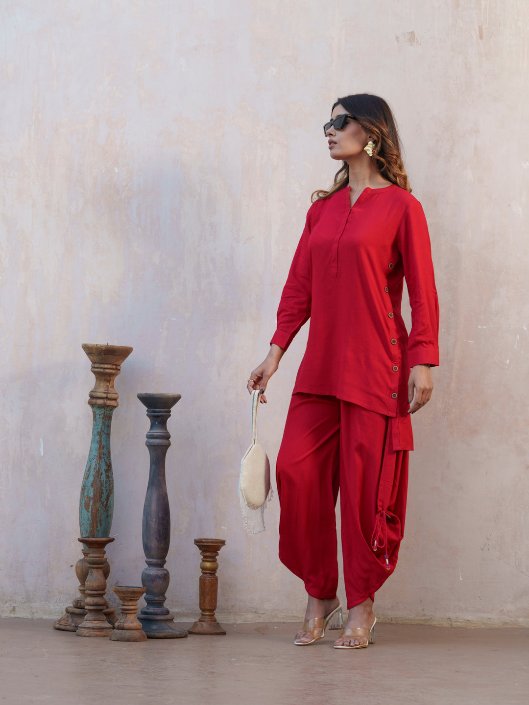 Notch Neck Long Sleeves Tunic And Dhoti Pant