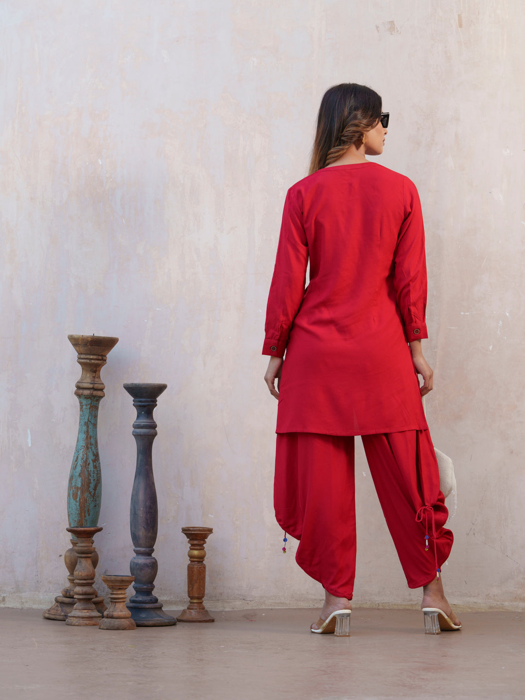 Notch Neck Long Sleeves Tunic And Dhoti Pant