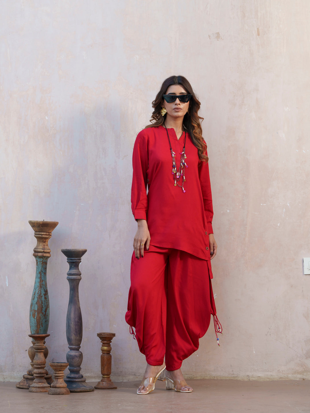 Notch Neck Long Sleeves Tunic And Dhoti Pant