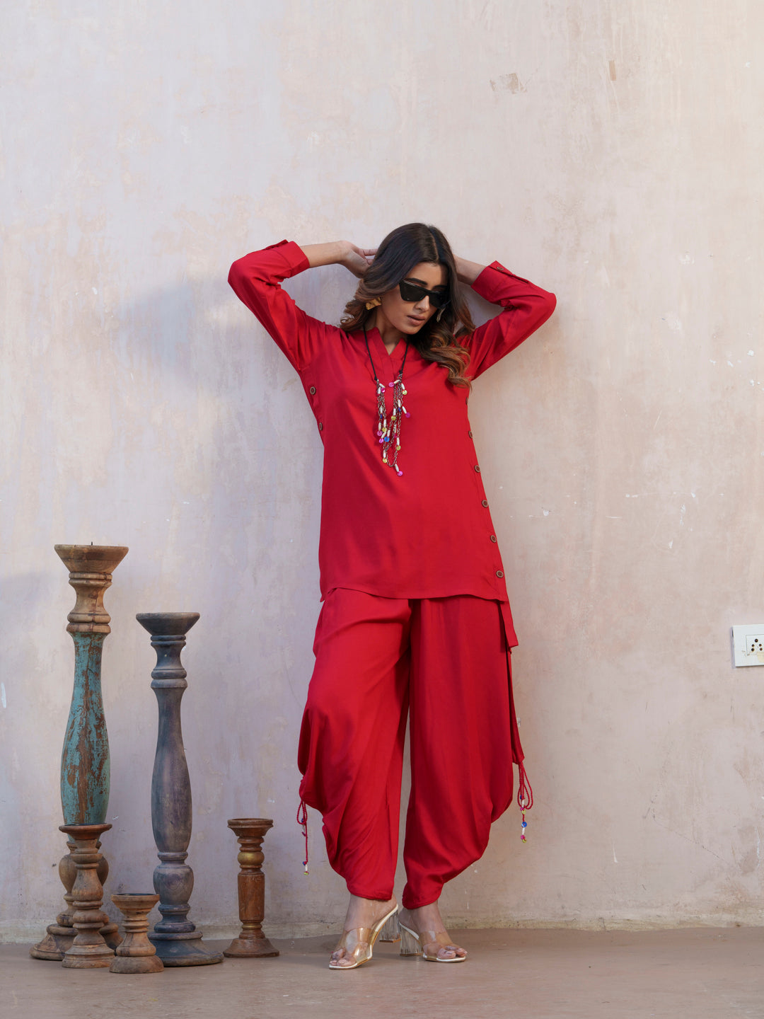 Notch Neck Long Sleeves Tunic And Dhoti Pant