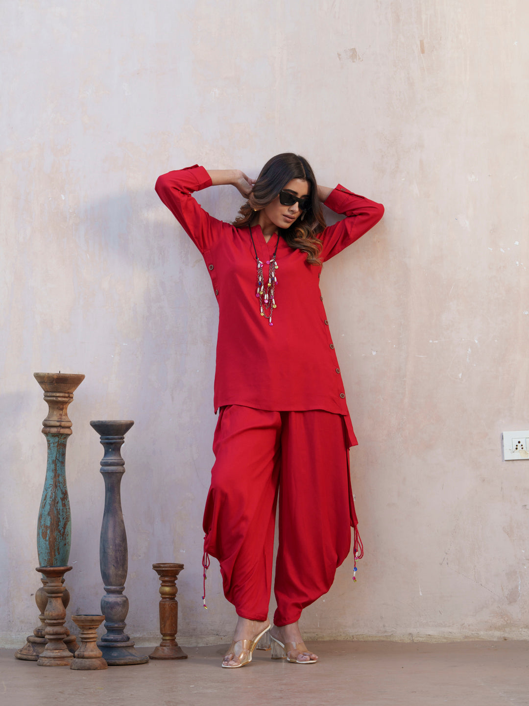 Notch Neck Long Sleeves Tunic And Dhoti Pant