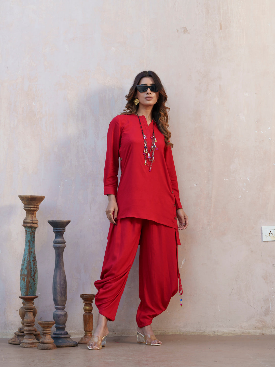 Notch Neck Long Sleeves Tunic And Dhoti Pant