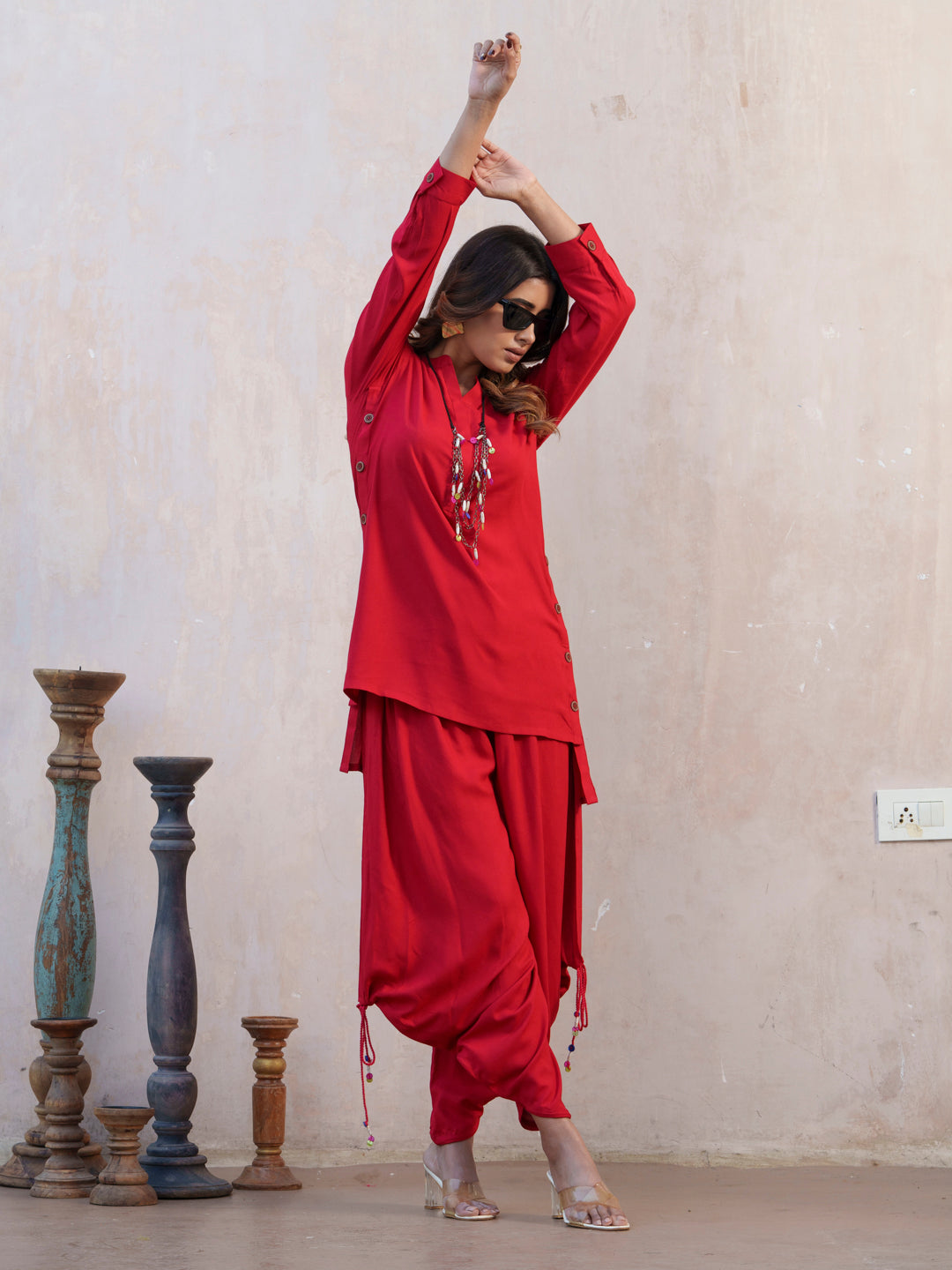 Notch Neck Long Sleeves Tunic And Dhoti Pant