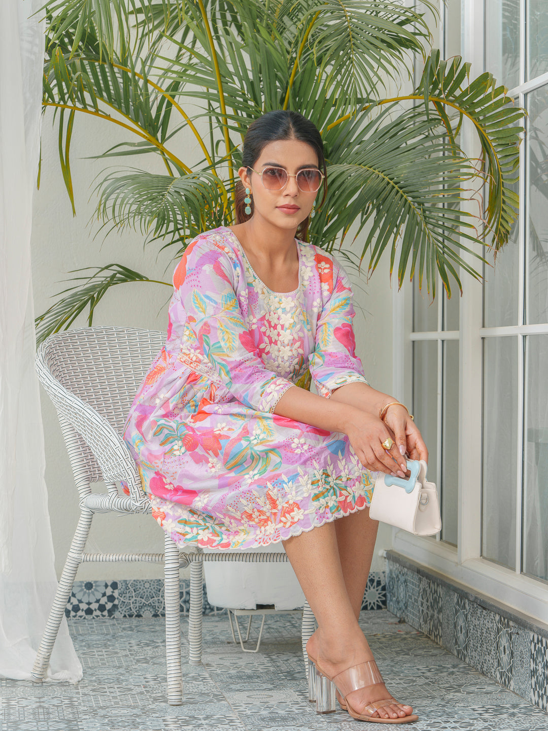 Floral Embroidered Pure Cotton Fit & Flare Dress
