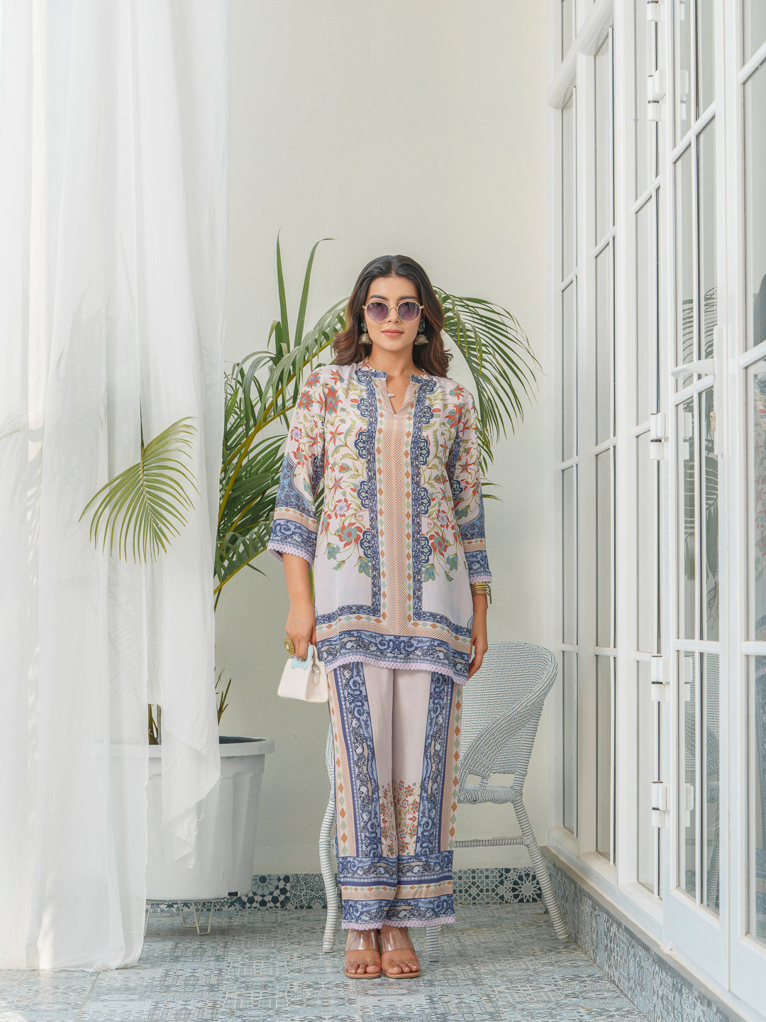 Floral & Geometric Printed Tunic With Trousers Co-Ords