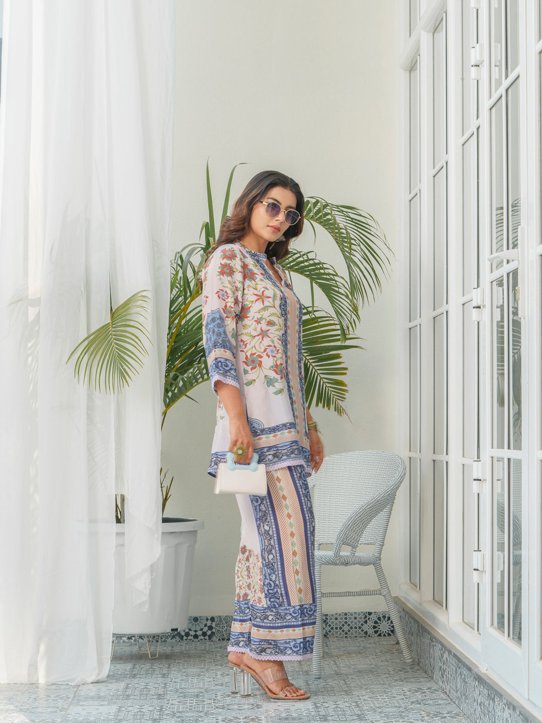 Floral & Geometric Printed Tunic With Trousers Co-Ords