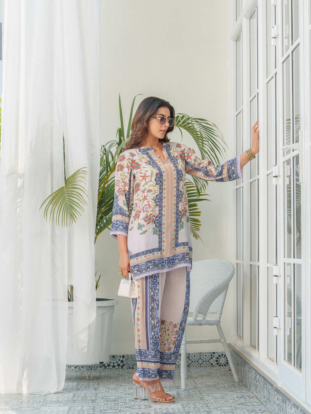 Floral & Geometric Printed Tunic With Trousers Co-Ords