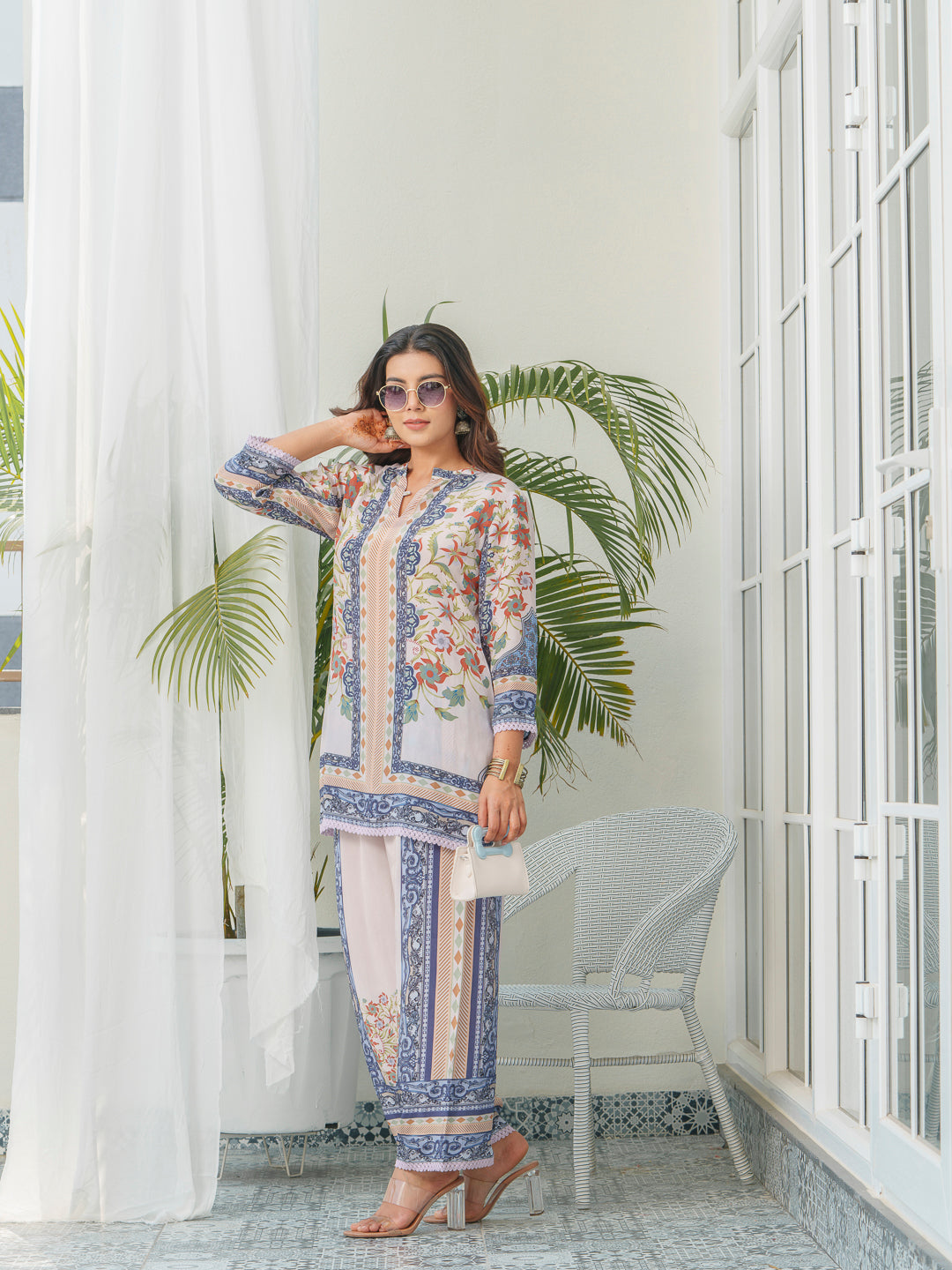 Floral & Geometric Printed Tunic With Trousers Co-Ords
