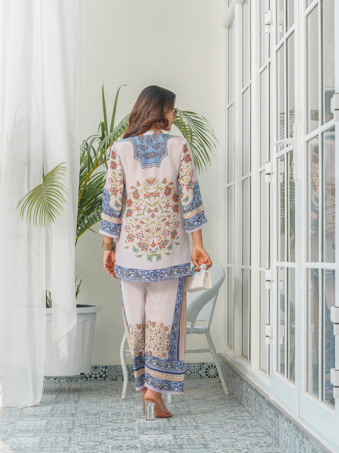 Floral & Geometric Printed Tunic With Trousers Co-Ords
