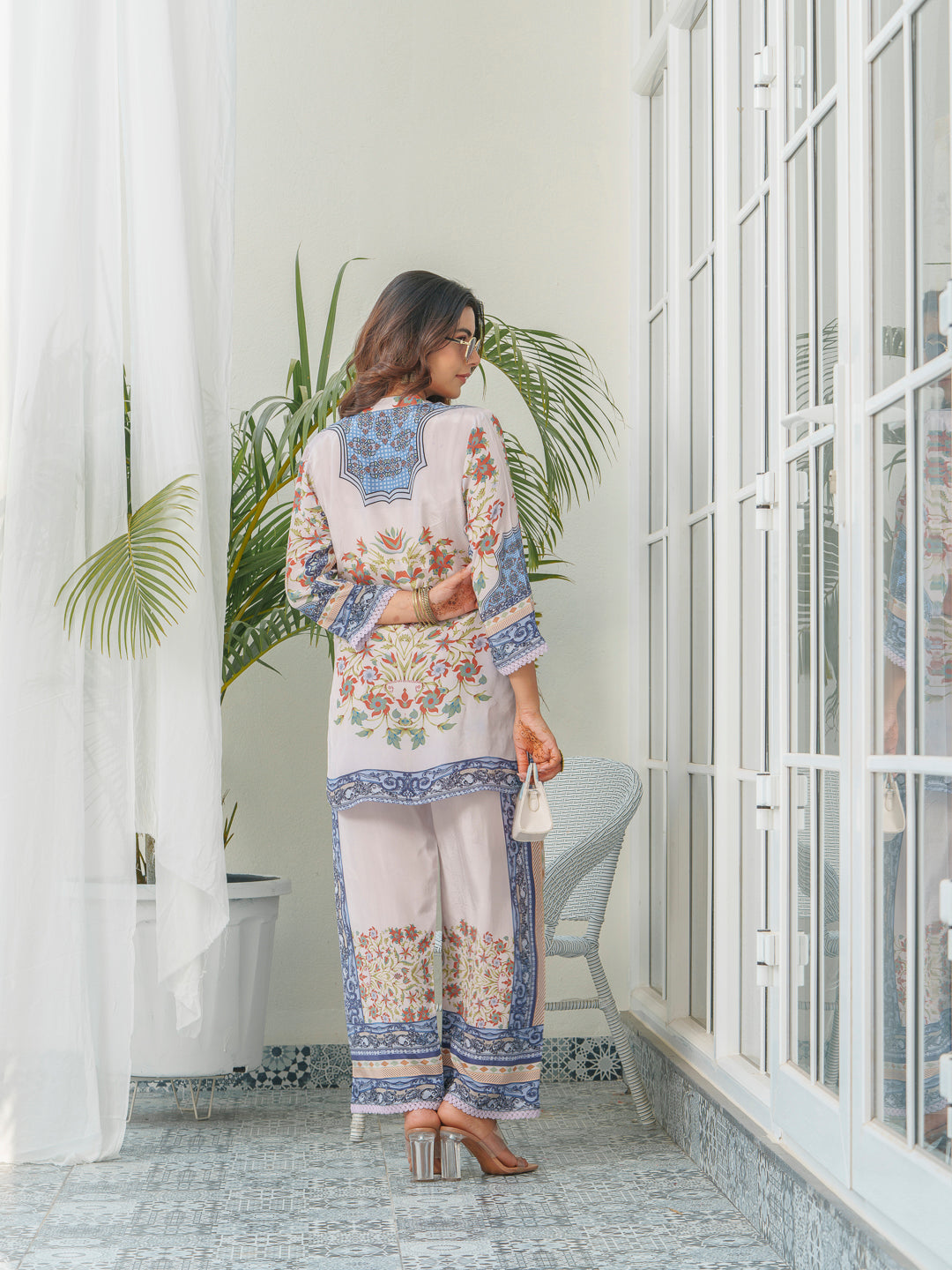 Floral & Geometric Printed Tunic With Trousers Co-Ords