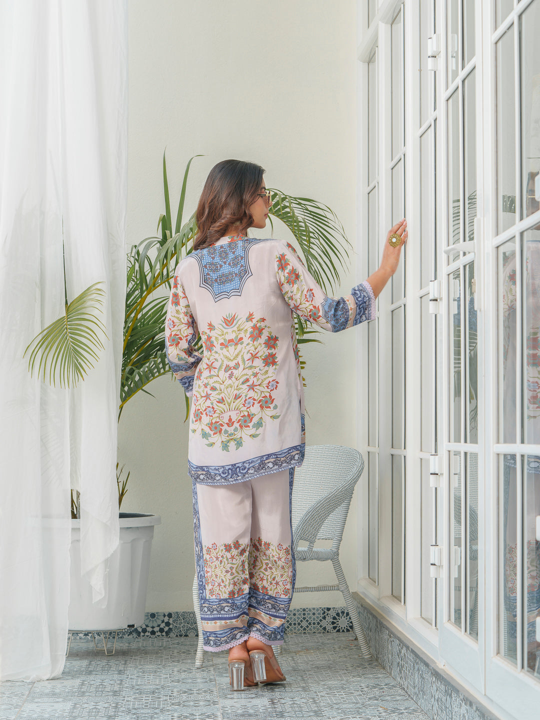 Floral & Geometric Printed Tunic With Trousers Co-Ords