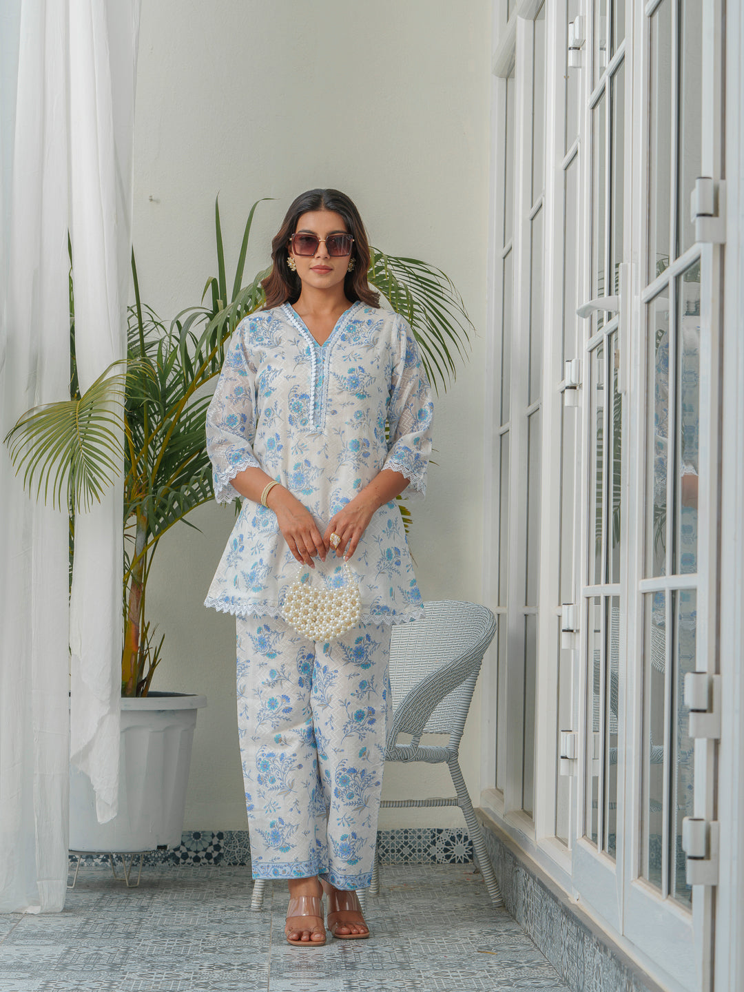 Floral Printed Pure Cotton Tunic & Trouser