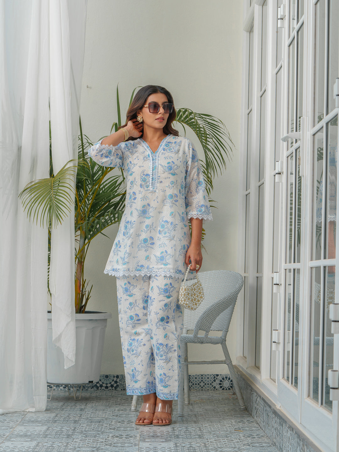 Floral Printed Pure Cotton Tunic & Trouser