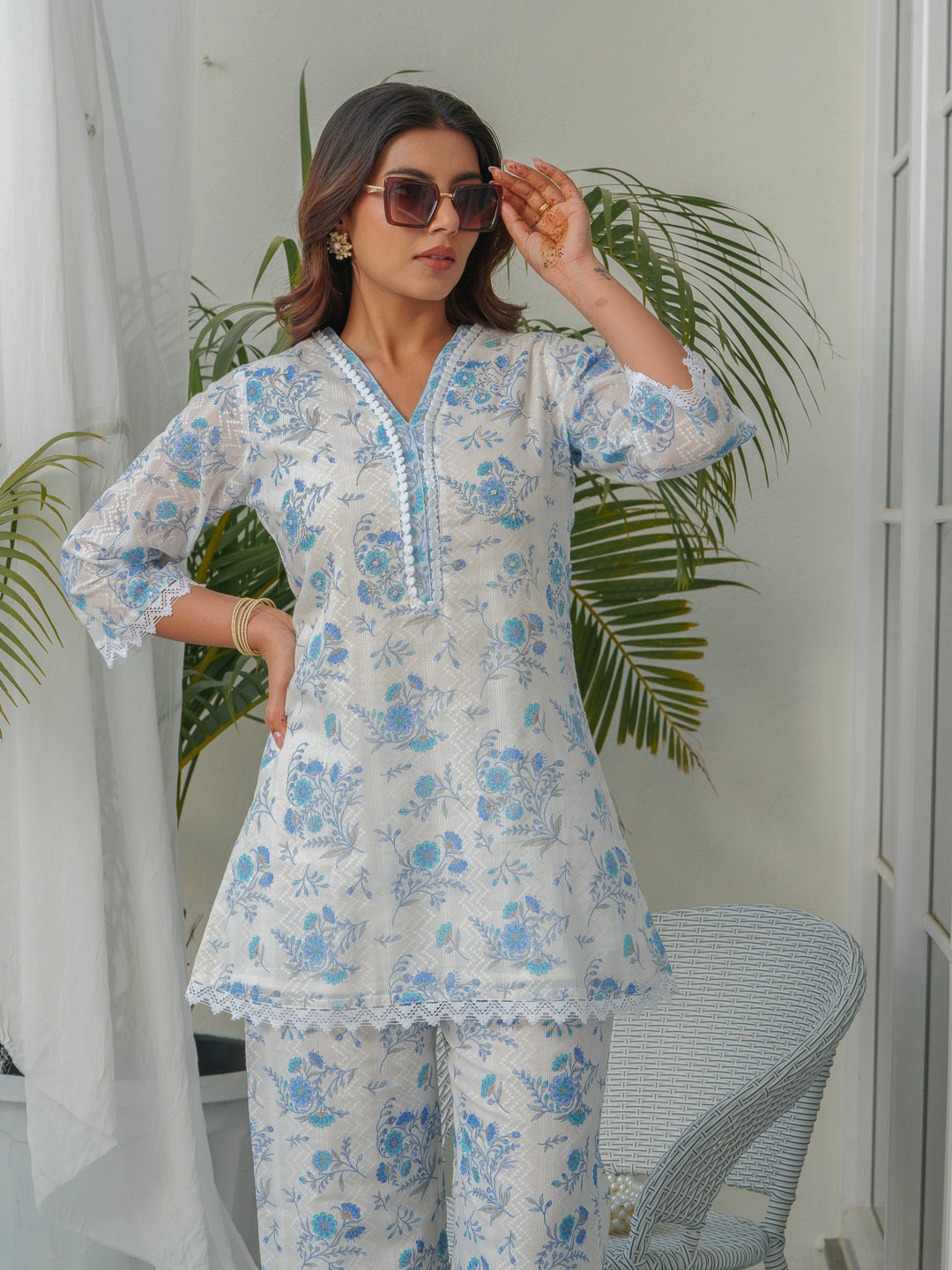 Floral Printed Pure Cotton Tunic & Trouser