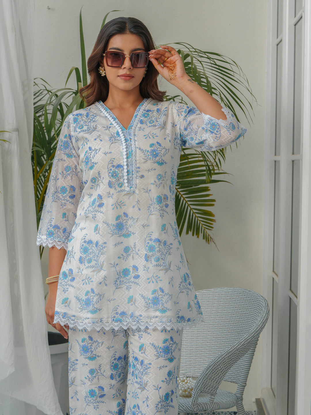 Floral Printed Pure Cotton Tunic & Trouser