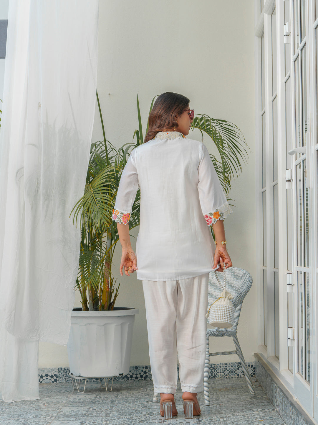 Embroidered Shirt Collar Neck Tunic & Trousers Co-Ords