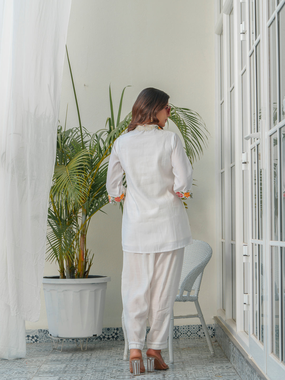 Embroidered Shirt Collar Neck Tunic & Trousers Co-Ords