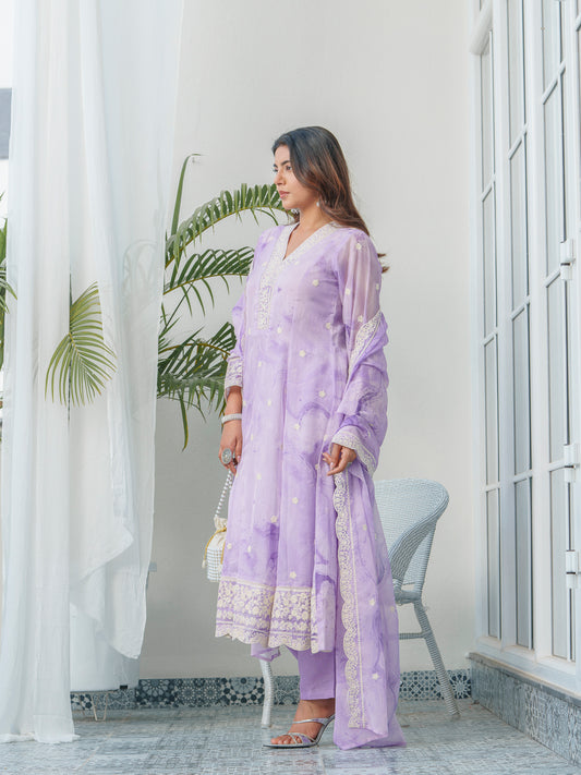 Floral Embroidered Straight Kurta & Trousers With Dupatta