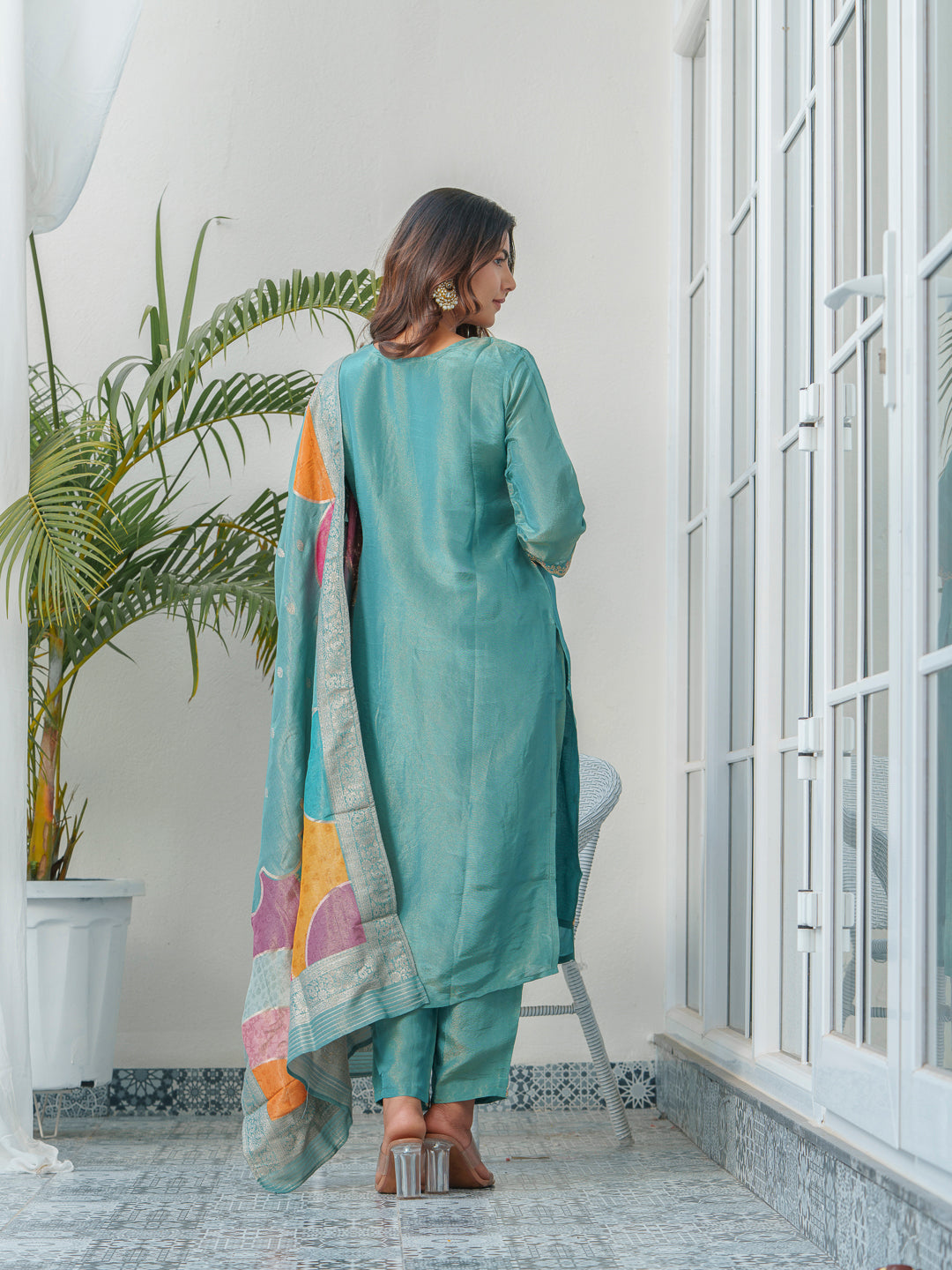 Embroidered Kurta & Trousers With Dupatta