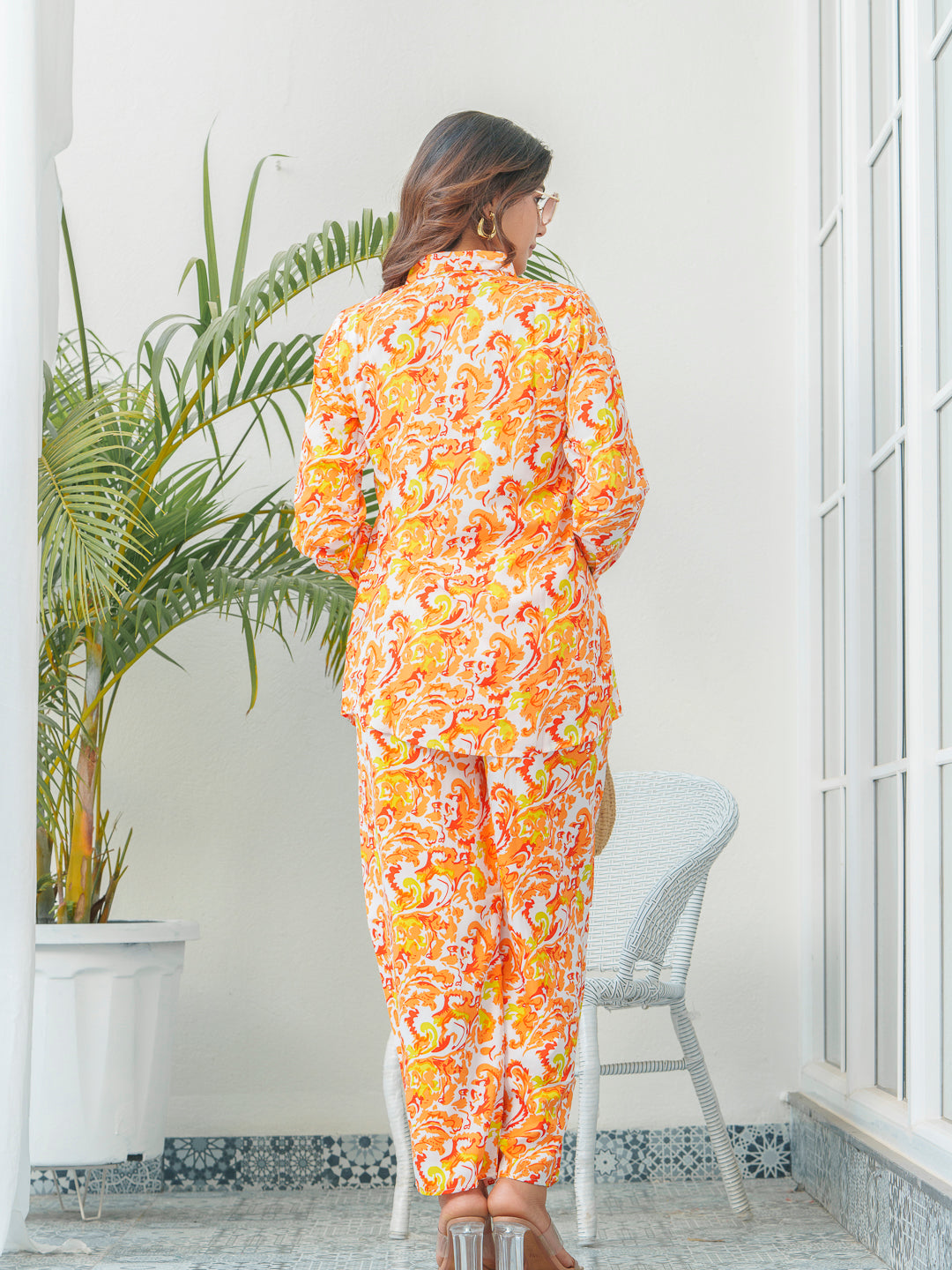 Floral Printed Shirt Collar Shirt & Trousers