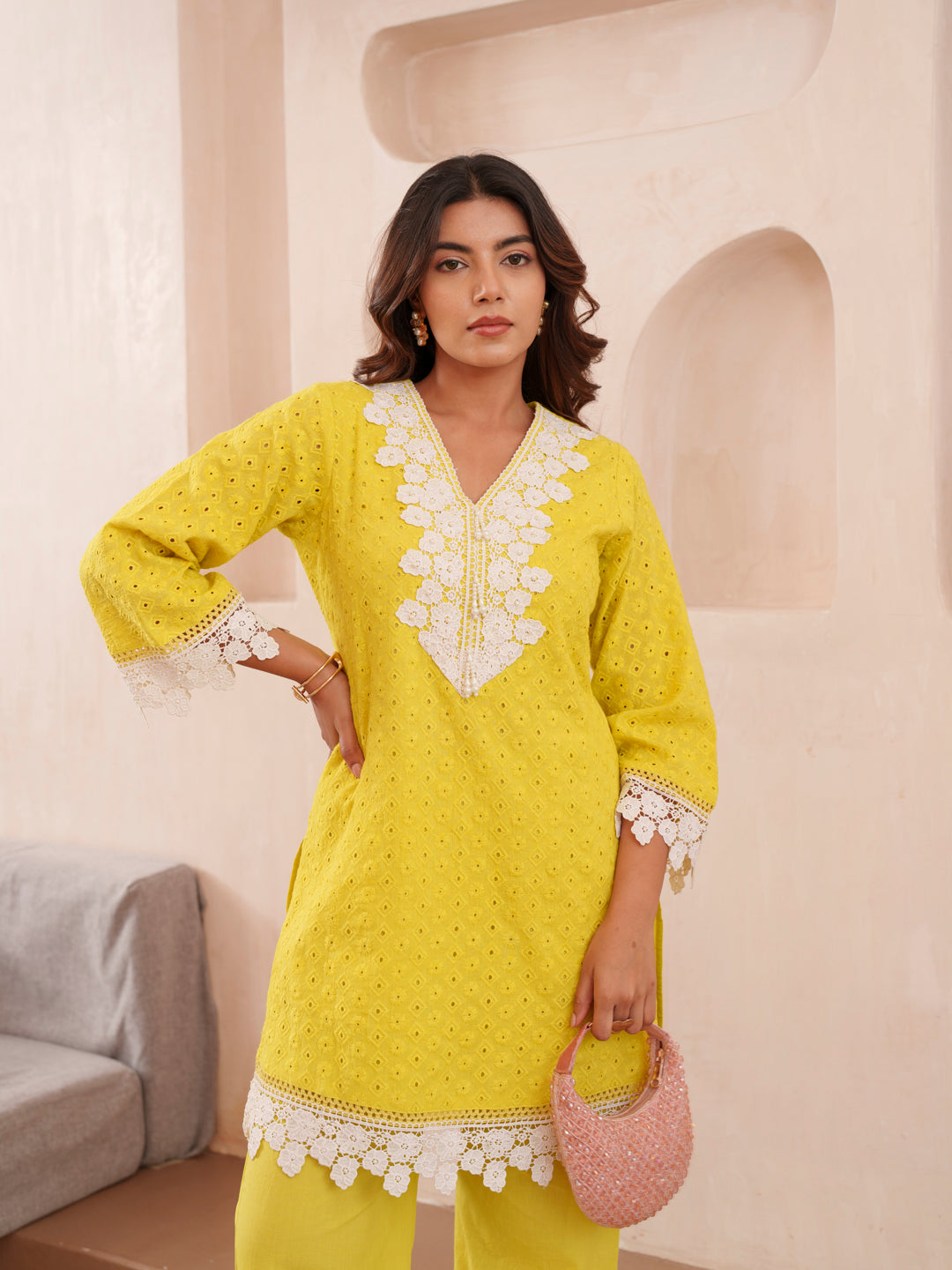 Pure Cotton Embroidered Top & Trousers Co-ord Set