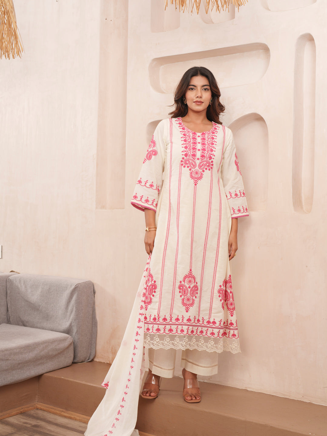 Elegant Embroidered Cotton Kurta Set
