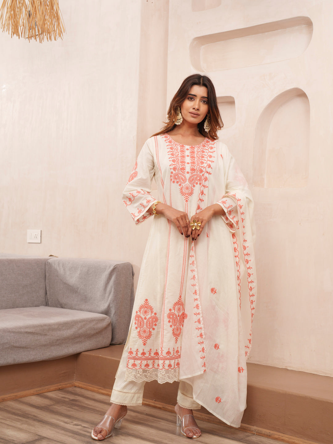 Elegant Embroidered Cotton Kurta Set