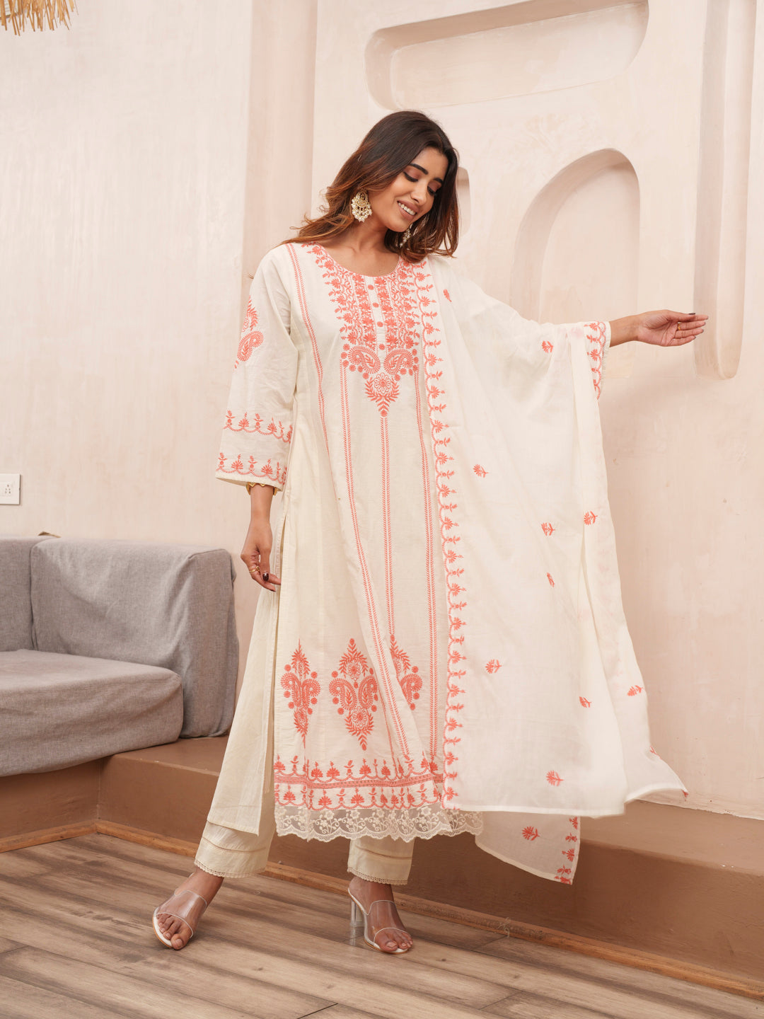 Elegant Embroidered Cotton Kurta Set