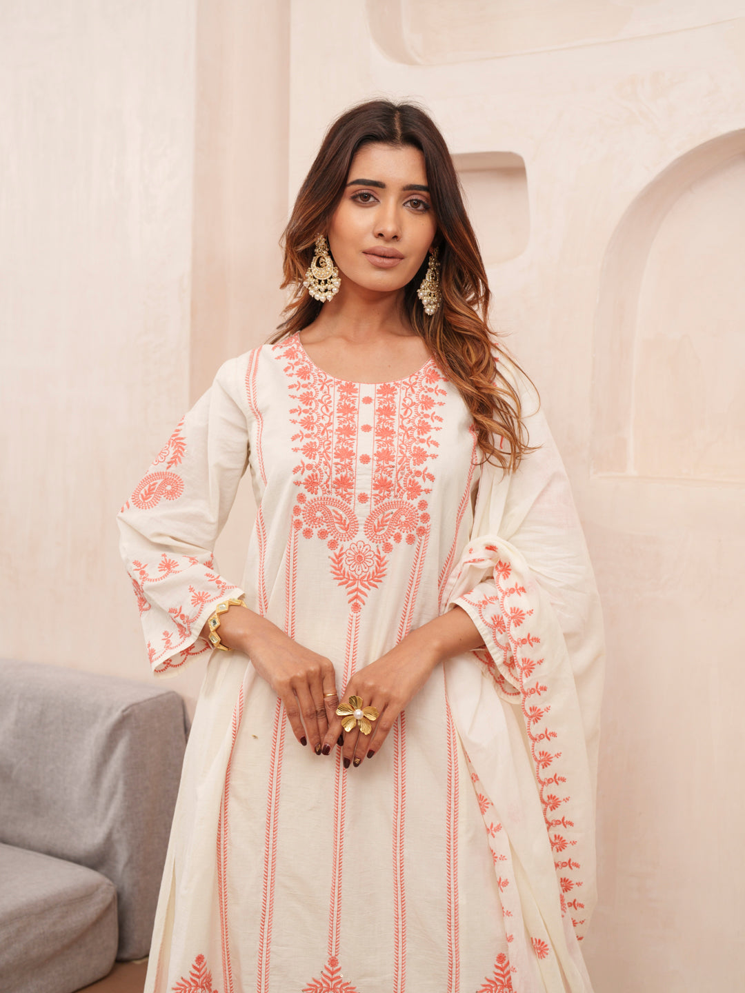 Elegant Embroidered Cotton Kurta Set