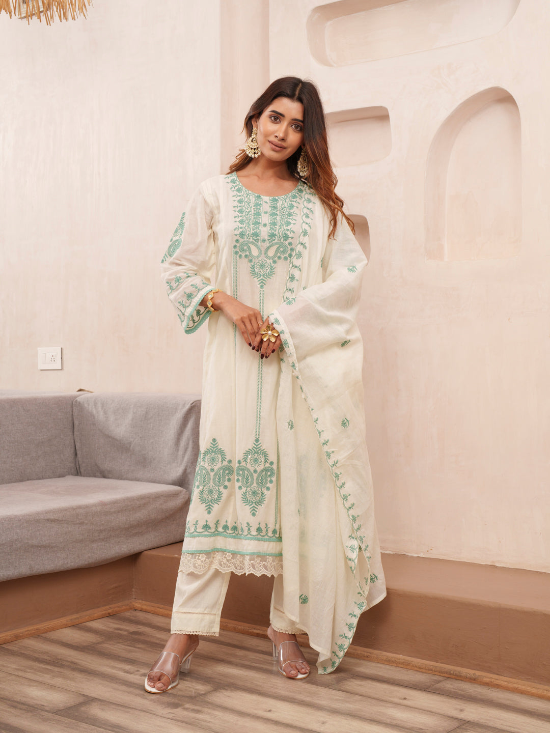 Elegant Embroidered Cotton Kurta Set