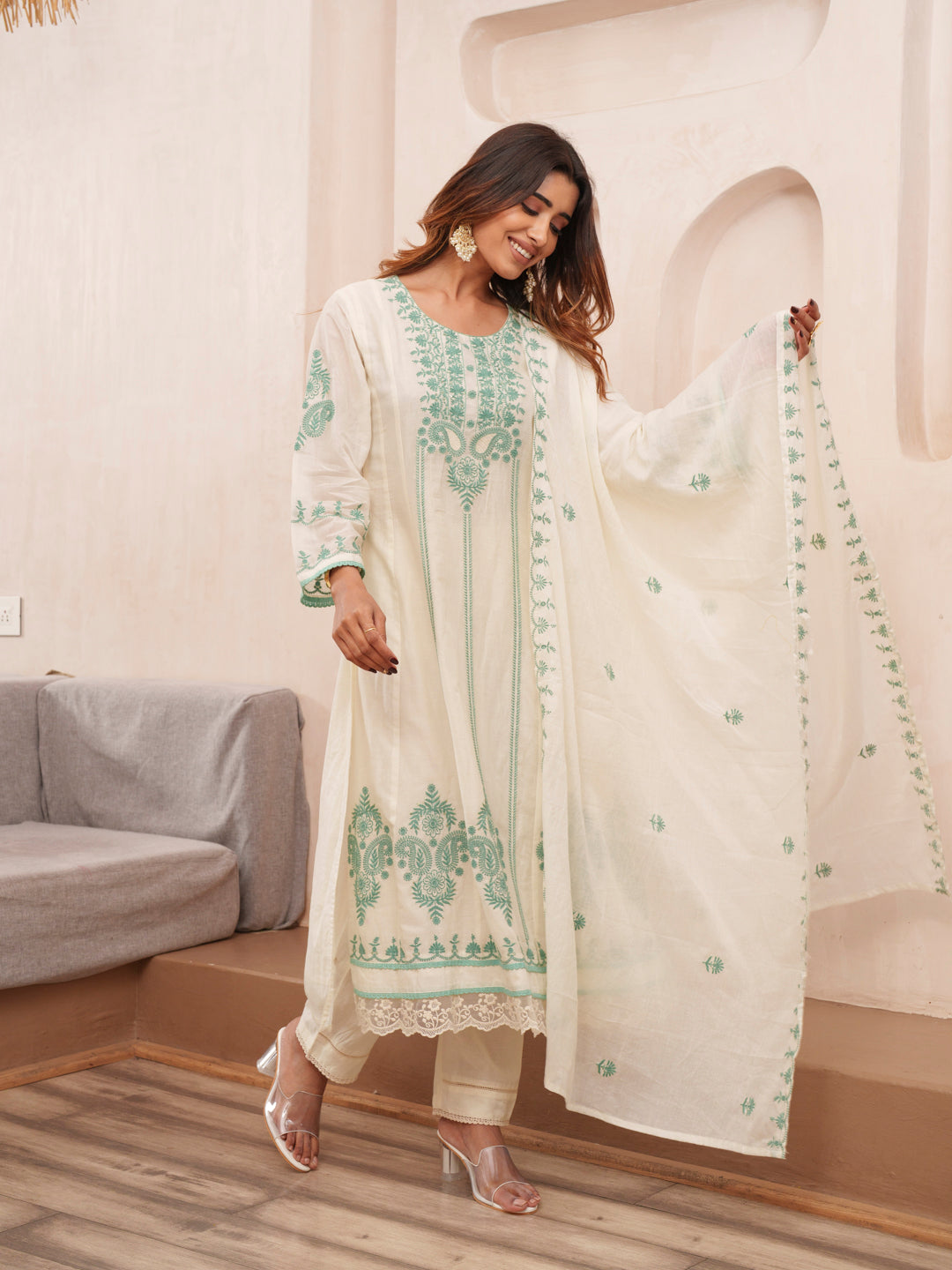 Elegant Embroidered Cotton Kurta Set