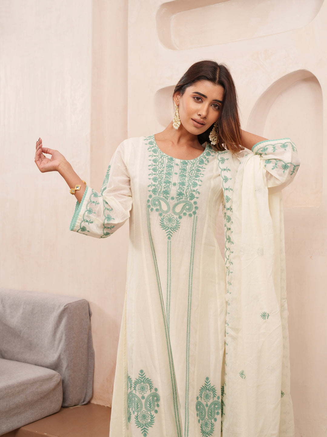 Elegant Embroidered Cotton Kurta Set