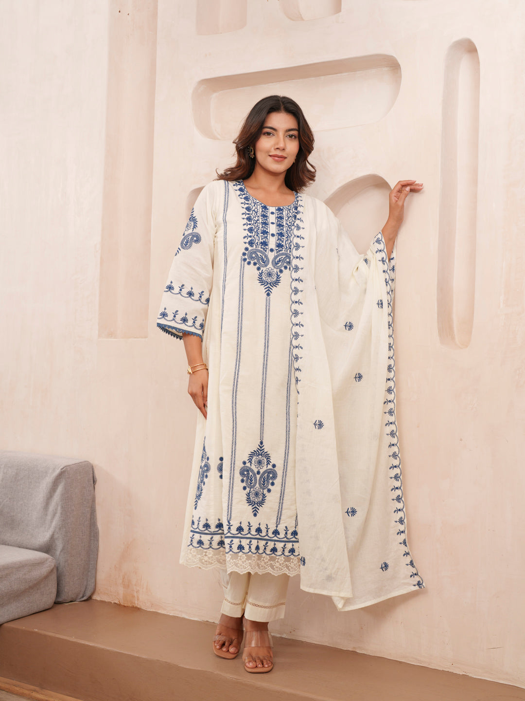 Elegant Embroidered Cotton Kurta Set