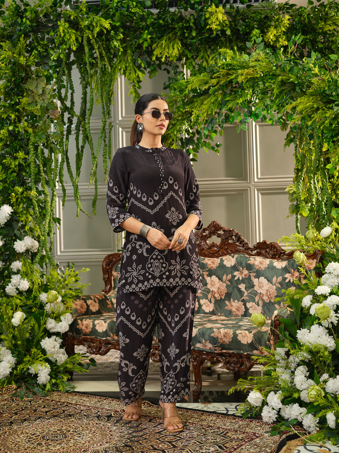 Stylish Black Printed Coord Set with Palazzo Pants