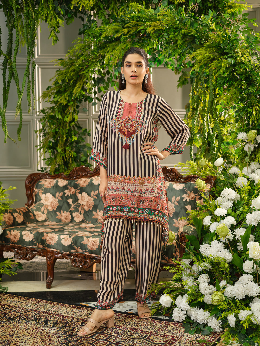 Black and Pink Striped Printed Co