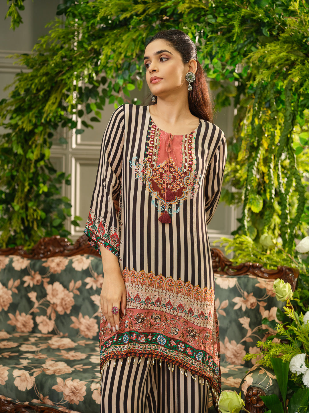 Black and Pink Striped Printed Co