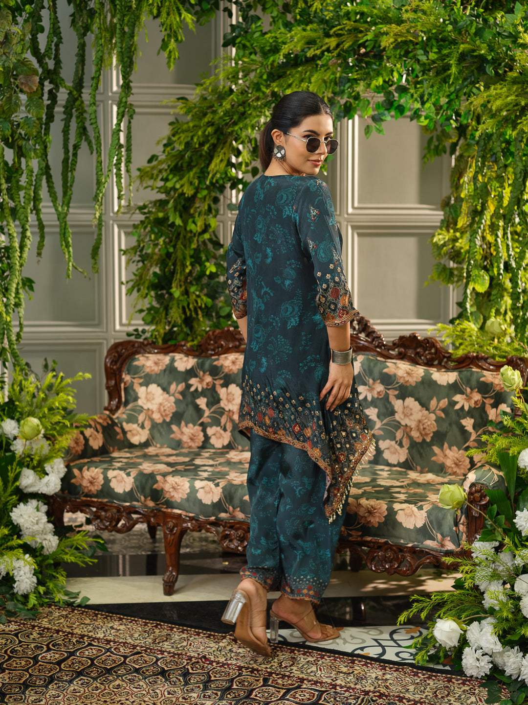 Dark Digital Print Co-ord Set with Tassels