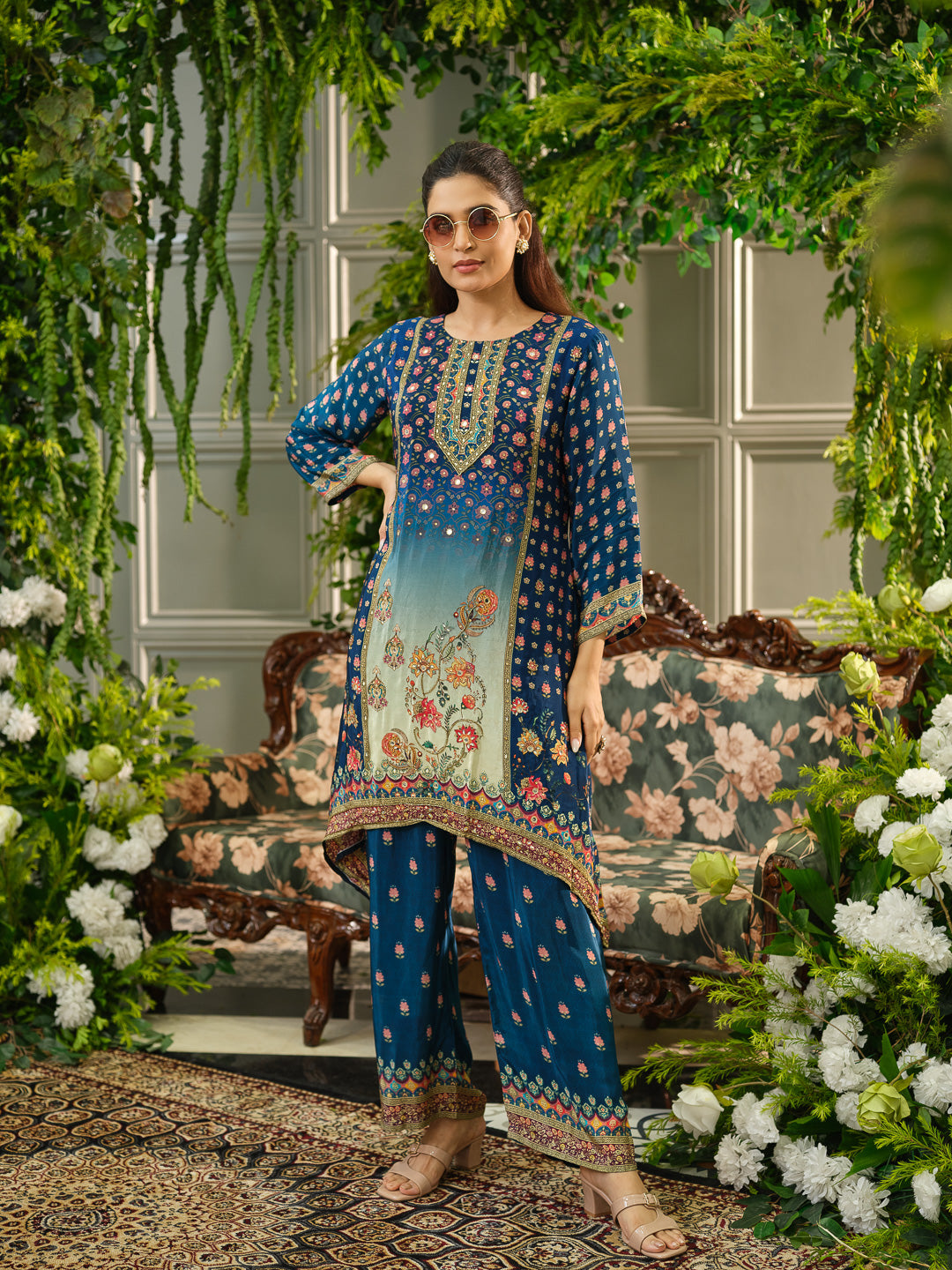 Teal Floral Digital Print Co-ord Set