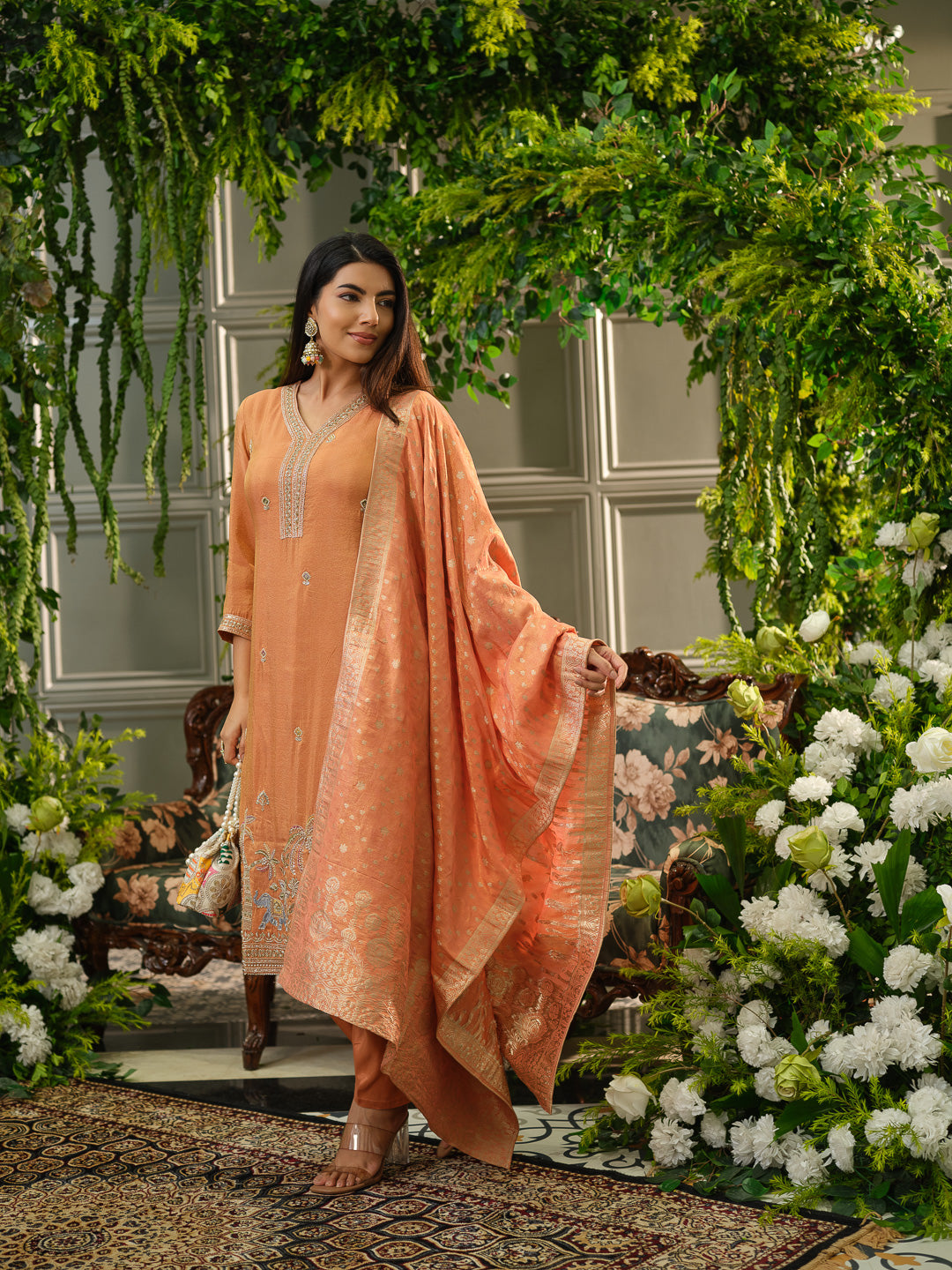 Embroidered Straight Kurta With Trouser & Dupatta