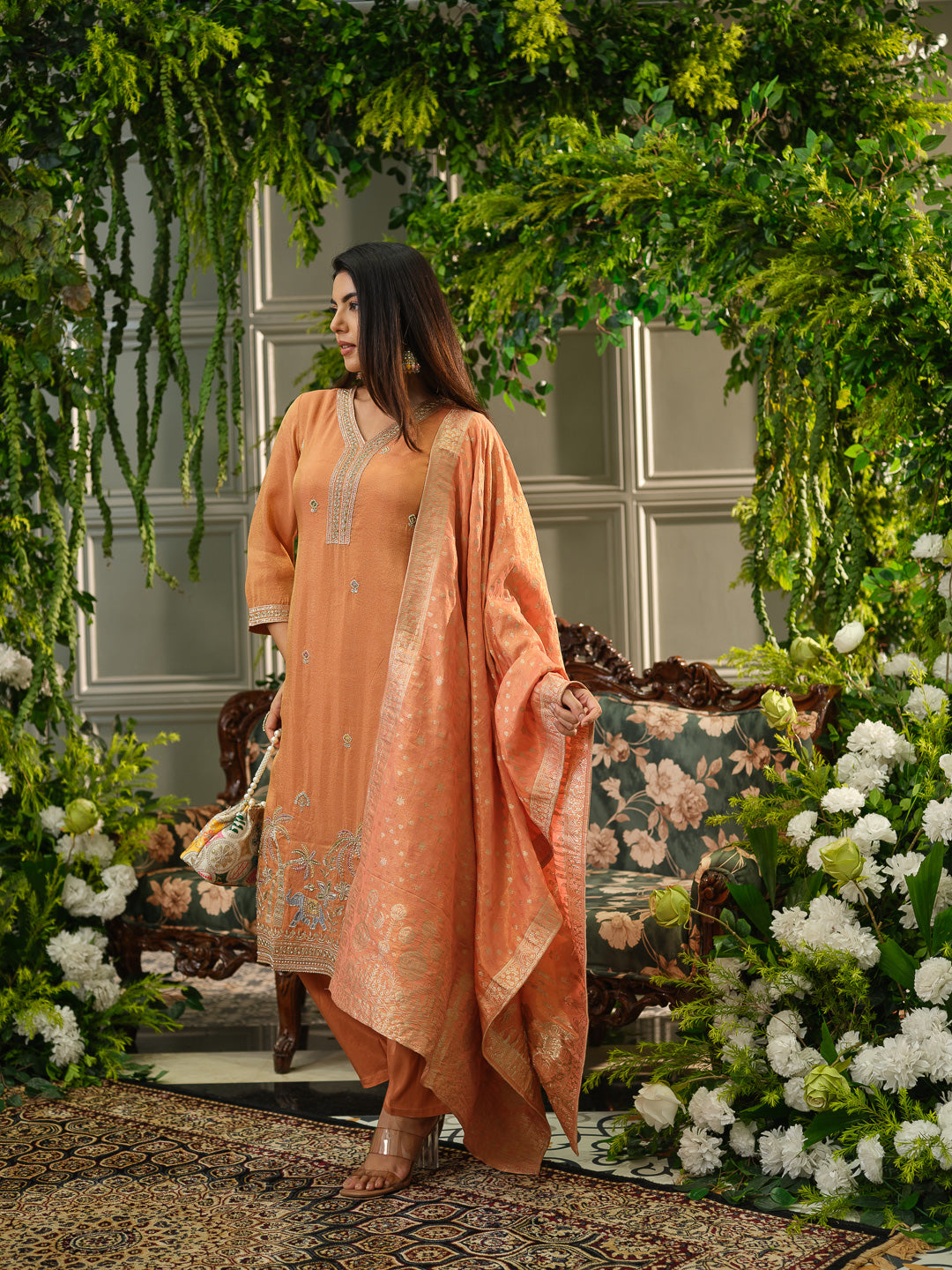 Embroidered Straight Kurta With Trouser & Dupatta