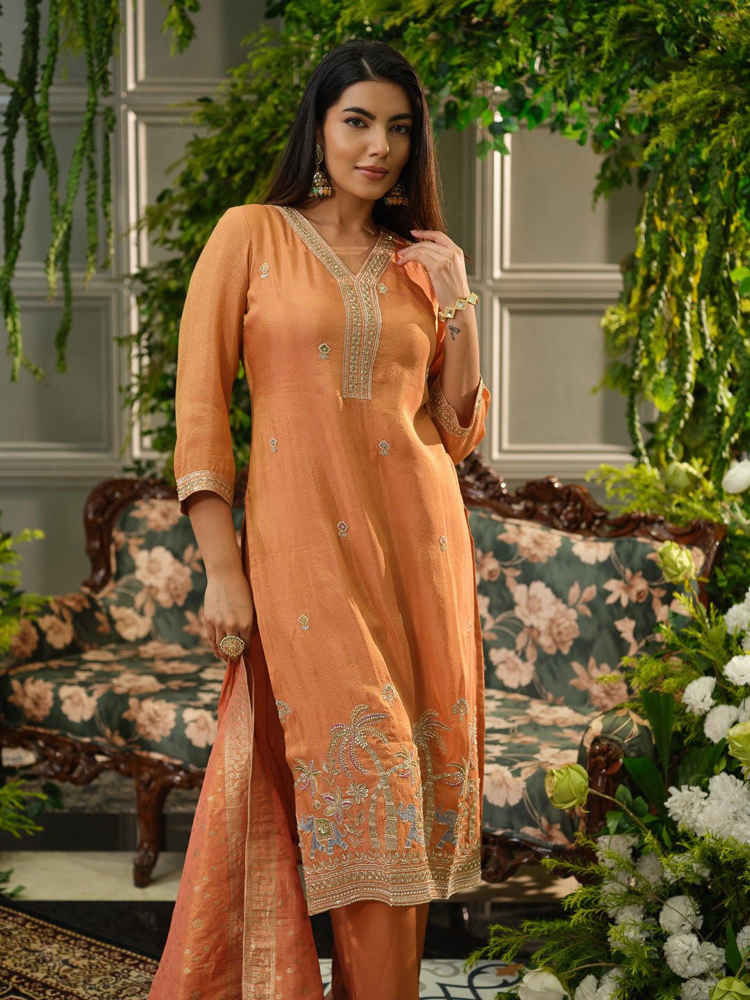 Embroidered Straight Kurta With Trouser & Dupatta