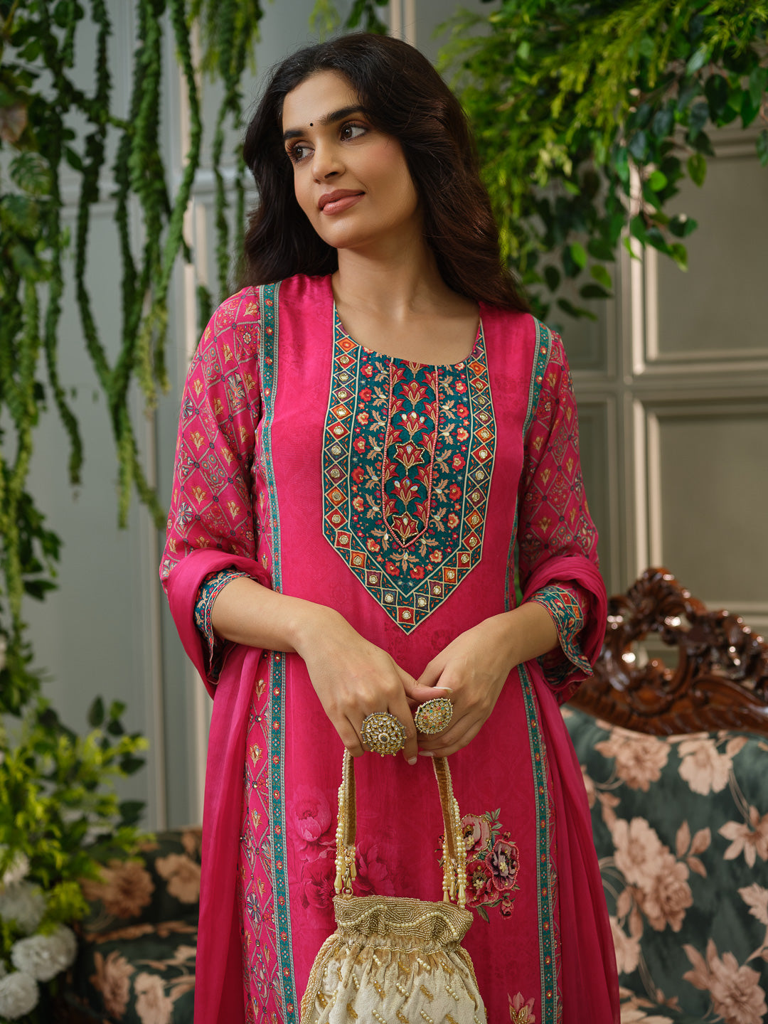 Elegant Pink Embroidered Kurta Set with Dupatta